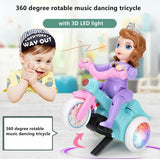 LED Lit Dancing Tricycle Rotating Electric Toy with Light