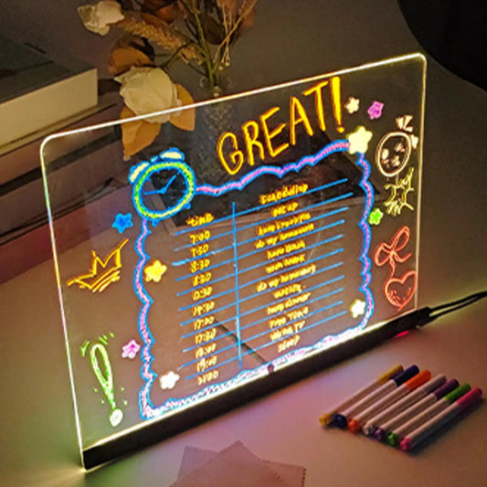 LED Note Board with Colors - Led Light with 7 Colors Pens (20 x 20)