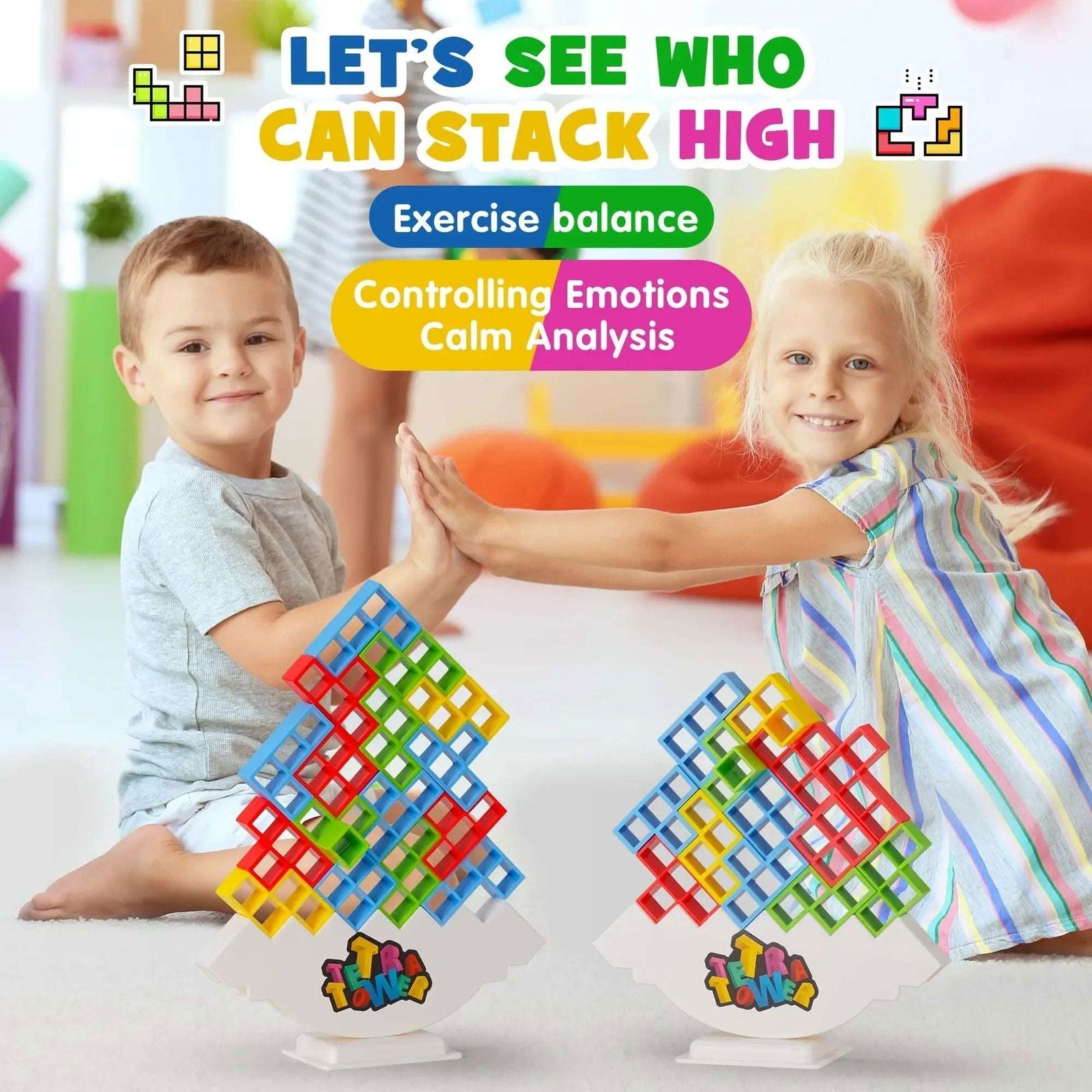 Tetra Tower Balance Stacking Building Blocks Game - KidoKraze